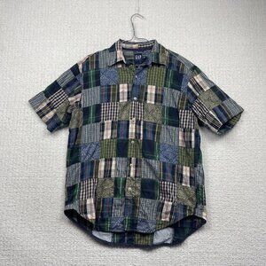 Y2K Gap Madras Plaid / Paisley Patchwork Shirt Button Down Men Sz S Boho Punk